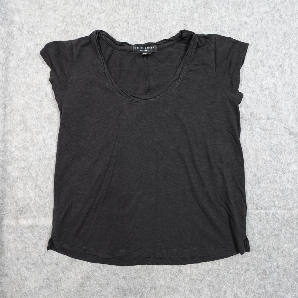 Sanctuary Top Womens Extra Small Black Scoop Neck Short Sleeve Casual Tee TShirt